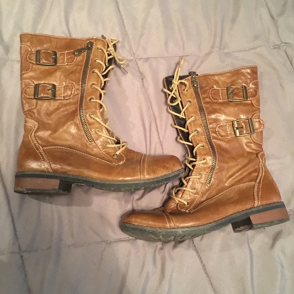 Tan leather like combat boots